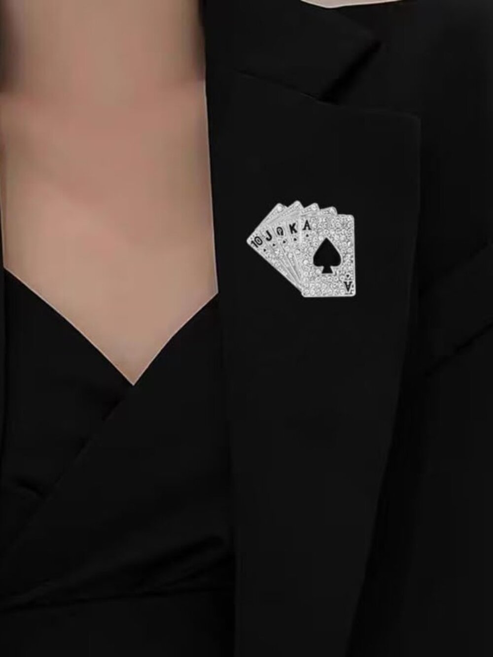 Rhinestone Poker Brooch Pins for Women And Men Hip Hop Playing Cards Brooch Pin